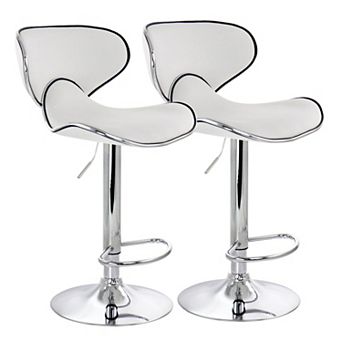 Elama 2 pc Slim Faux Leather Adjustable Bar Stool in Black with Chrome Base
