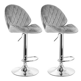 Elama 2 pc Diamond Tufted Velvet Material Adjustable Bar Stool in Gray with Chrome Trim and Base
