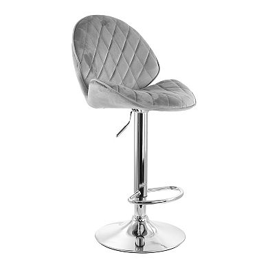 Elama 2 Piece Diamond Tufted Velvet Material Adjustable Bar Stool in Gray with Chrome Trim and Base