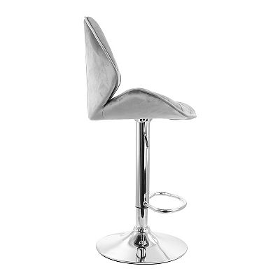 Elama 2 Piece Diamond Tufted Velvet Material Adjustable Bar Stool in Gray with Chrome Trim and Base