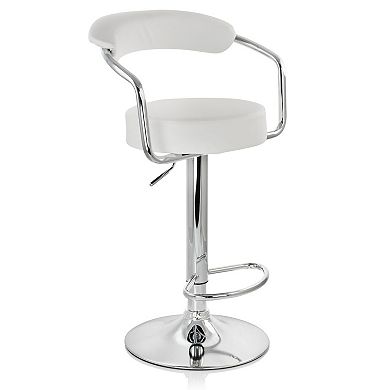 Elama 2 Piece Faux Leather Retro Adjustable Bar Stool in Black with Chrome Handles and Base