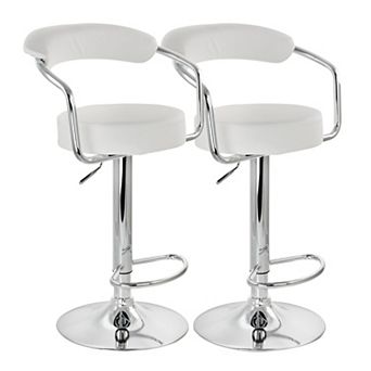 Elama 2 pc Faux Leather Retro Adjustable Bar Stool in Black with Chrome Handles and Base