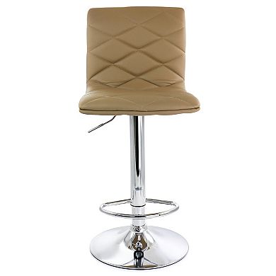 Elama 2 Piece Adjustable Diamond Tufted Faux Leather Bar Stool in Black with Chrome Base