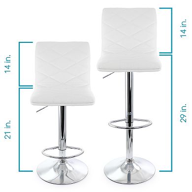 Elama 2 Piece Adjustable Diamond Tufted Faux Leather Bar Stool in Black with Chrome Base