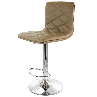 Elama 2 Piece Adjustable Diamond Tufted Faux Leather Bar Stool in Black with Chrome Base