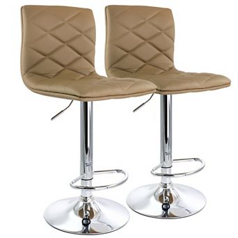 Elama 2 pc Adjustable Diamond Tufted Faux Leather Bar Stool in Black with Chrome Base