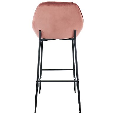 Elama 2 Piece Velvet Bar Stool in Blush Pink with Black Legs