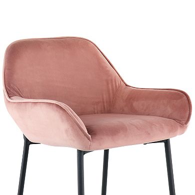 Elama 2 Piece Velvet Bar Stool in Blush Pink with Black Legs