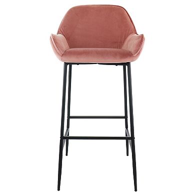 Elama 2 Piece Velvet Bar Stool in Blush Pink with Black Legs