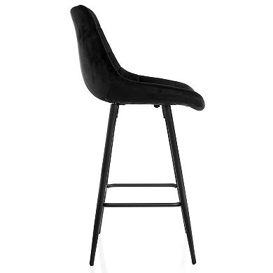 Elama 2 Piece Velvet Tufted Bar Chair in Pink with Metal Legs