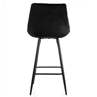 Elama 2 Piece Velvet Tufted Bar Chair in Pink with Metal Legs