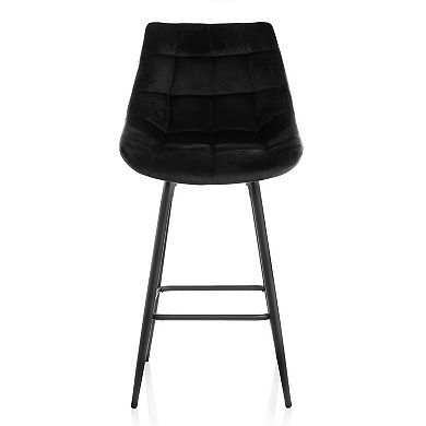 Elama 2 Piece Velvet Tufted Bar Chair in Pink with Metal Legs