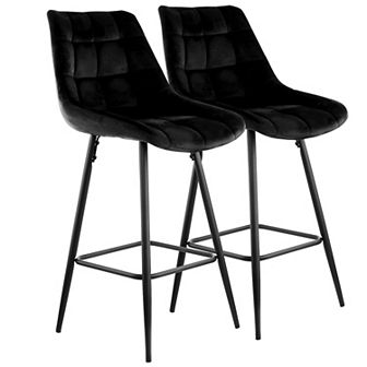 Elama 2 pc Velvet Tufted Bar Chair in Pink with Metal Legs