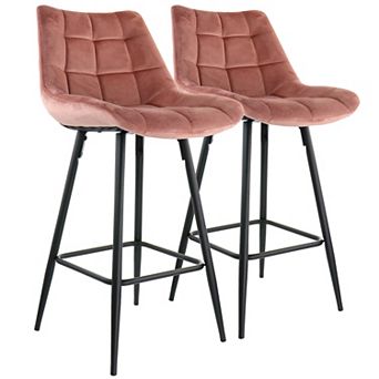 Elama 2 pc Velvet Tufted Bar Chair in Pink with Metal Legs