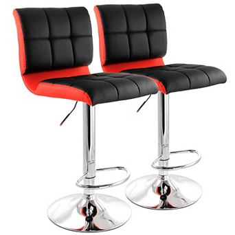 Elama 2 pc Adjustable Faux Leather Two Toned Bar Stool in Black and Red