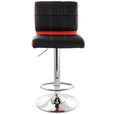 Elama 2 Piece Adjustable Faux Leather Two Toned Bar Stool in Black and Red