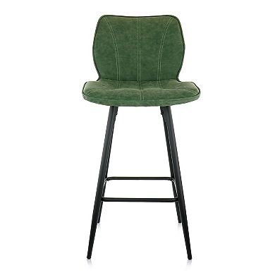 Elama 2 Piece Faux Leather Bar Chair in Green with Metal Legs