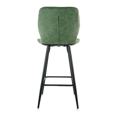 Elama 2 Piece Faux Leather Bar Chair in Green with Metal Legs