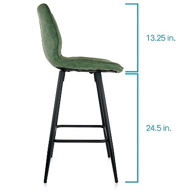 Elama 2 Piece Faux Leather Bar Chair in Green with Metal Legs
