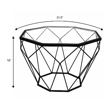 LeisureMod Malibu Modern Octagon Glass Top Coffee Table With Chrome Base