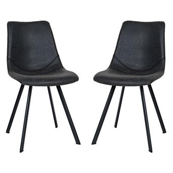 LeisureMod Markley Modern Leather Dining Chair With Metal Legs Set of 2