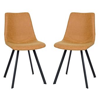 LeisureMod Markley Modern Leather Dining Chair With Metal Legs Set of 2