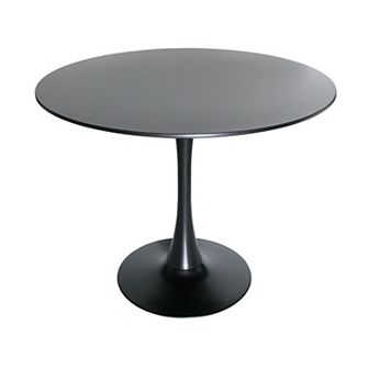 LeisureMod Bristol Mid-Century Round Dining Table with Wood Top and Gloss Iron Base