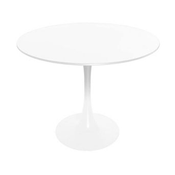LeisureMod Bristol Mid-Century Round Dining Table with Wood Top and Gloss Iron Base