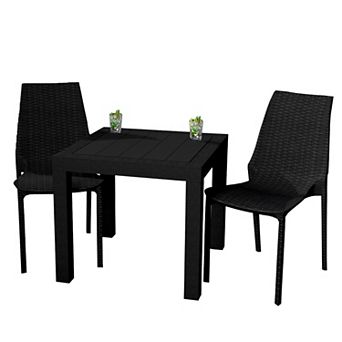 LeisureMod Kent Outdoor Dining Set With 2 Chairs in White