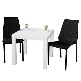 LeisureMod Kent Outdoor Dining Set With 2 Chairs in White
