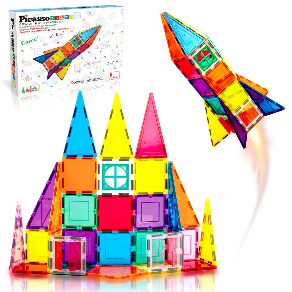 PicassoTiles 36 PC Rocket Set, Magnetic Tiles, Magnetic Building