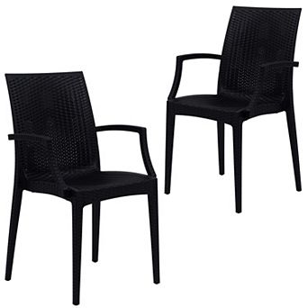 LeisureMod Weave Mace Indoor/Outdoor Chair (With Arms), Set of 2