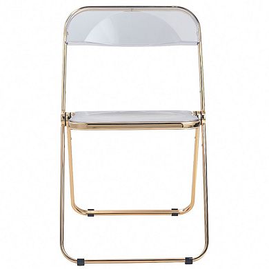 LeisureMod Lawrence Acrylic Folding Chair With Gold Metal Frame