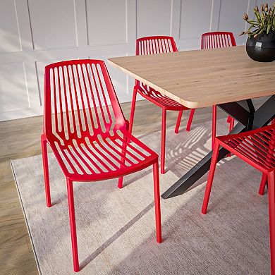 LeisureMod Acken Mid-Century Modern Plastic Dining Chair, Set of 4