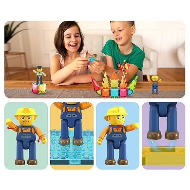 PicassoTiles 4 PC City Builder Character Figure Set, Magnetic Tiles Building Blocks for Kids 3+