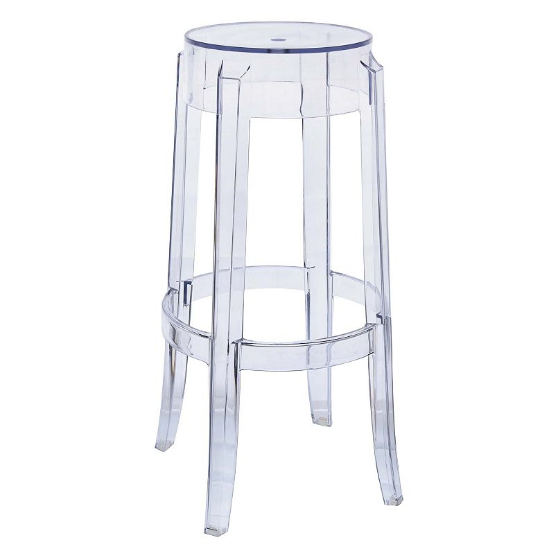 Clear acrylic barstool with circular seat and four legs