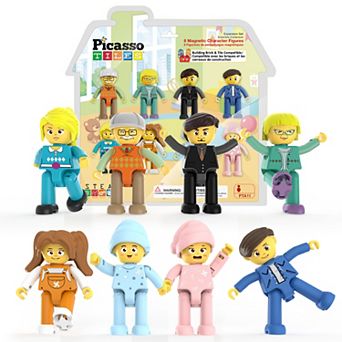 PicassoTiles 8 pc Family, STEM Toy Magnetic Tiles, Building Blocks for Kids Age 3 & Up, PTA11