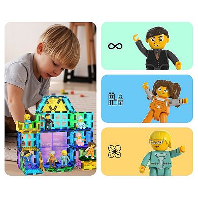 PicassoTiles 8 Piece Family, STEM Toy Magnetic Tiles, Building Blocks for Kids Age 3 & Up, PTA11