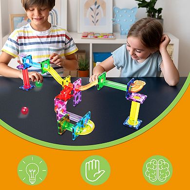 PicassoTiles 40 PC Marble Run Race Track Building Block & Magnetic Tiles, STEM Toy for Kids 3+
