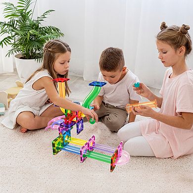 PicassoTiles 40 PC Marble Run Race Track Building Block & Magnetic Tiles, STEM Toy for Kids 3+