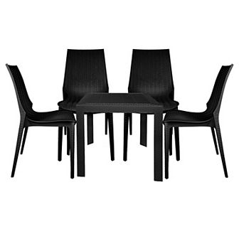LeisureMod Kent Outdoor White Table With 4 Grey Chairs Dining Set