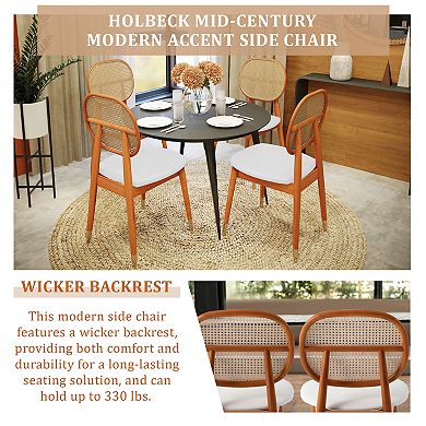 LeisureMod Holbeck Wicker Dining Chair with Leather Seat Set of 4