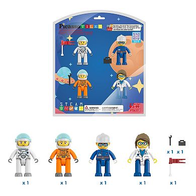 PicassoTiles 4 PC Astronaut Character Set,Magnetic Tiles Building Blocks for Kids 3+