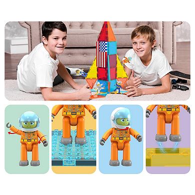PicassoTiles 4 PC Astronaut Character Set,Magnetic Tiles Building Blocks for Kids 3+