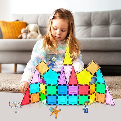 PicassoTiles 4 PC Astronaut Character Set,Magnetic Tiles Building Blocks for Kids 3+