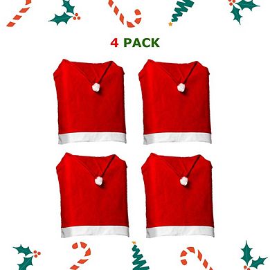 Lexi Home 4-Piece Christmas Holiday Santa Hat Chair Covers Set