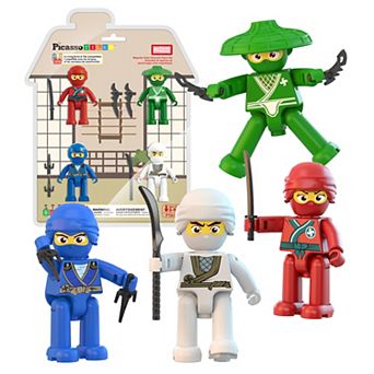PicassoTiles 4 pc Ninja Character Set, Magnetic Tiles and Brick Compatible, Magnet for Kids 3+