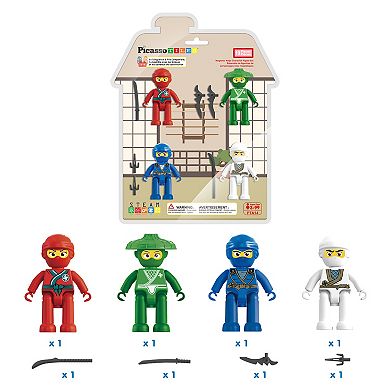 PicassoTiles 4 PC Ninja Character Set, Magnetic Tiles and Brick Compatible, Magnet for Kids 3+