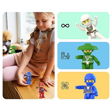 PicassoTiles 4 PC Ninja Character Set, Magnetic Tiles and Brick Compatible, Magnet for Kids 3+