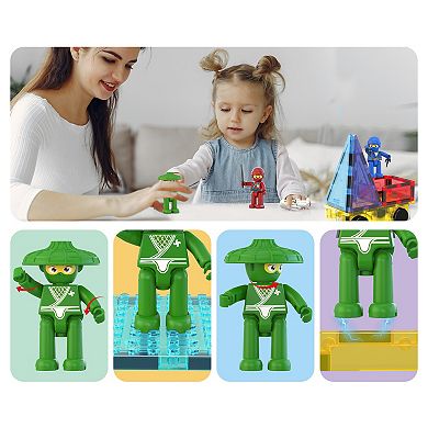 PicassoTiles 4 PC Ninja Character Set, Magnetic Tiles and Brick Compatible, Magnet for Kids 3+